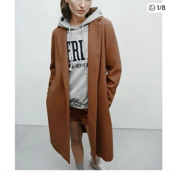 Zara Women's Brown Mid-Length Overcoat Size L Casual Fall Jacket - Picture 1 of 8